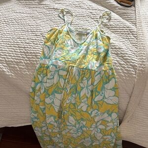 Sincerely Jules Yellow, Teal & White Floral Spaghetti Strap Dress